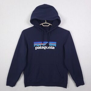 Patagonia Hoodie P-6 Logo Uprisal Mens M Womens L Navy Blue Pullover 39622